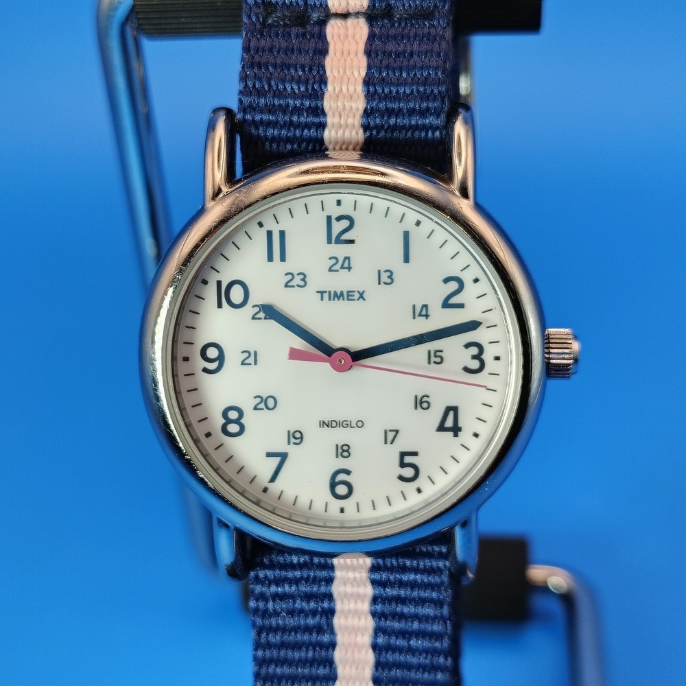 Vintage 2010 Timex Indiglo Weekender Pink Stripe 30mm Women's Quartz Watch Resto